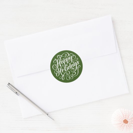 Prettige feestdagen Groene Ronde Sticker (Envelop)