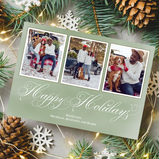 Prettige feestdagen Groene Script Fotocollage Feestdagenkaart