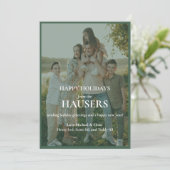 Prettige feestdagen Groene verloop twee foto famil Feestdagenkaart (Staand voorkant)