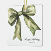 Prettige feestdagen Groene Waterverf Bow Christmas Keramisch Ornament (Links)