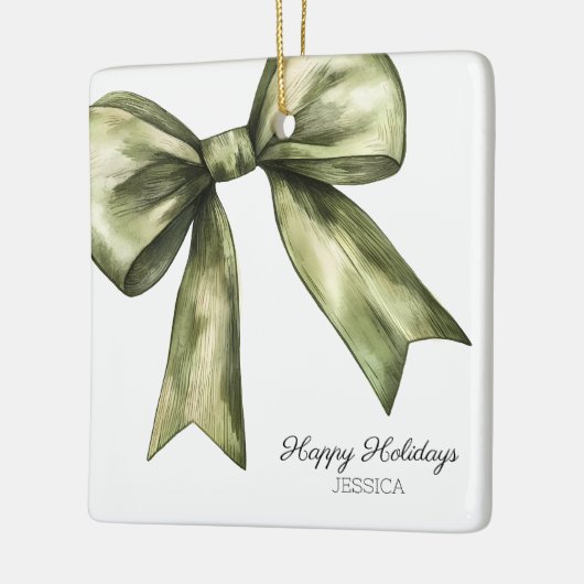 Prettige feestdagen Groene Waterverf Bow Christmas Keramisch Ornament (Links)