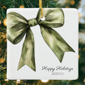 Prettige feestdagen Groene Waterverf Bow Christmas Keramisch Ornament