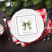 Prettige feestdagen Groene Waterverf Bow Modern Servet