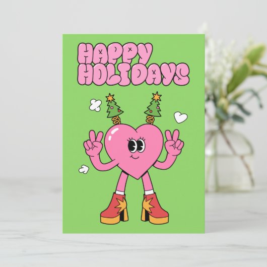 Prettige feestdagen - Groovy Hart van het Seizoen Feestdagenkaart (Staand voorkant)