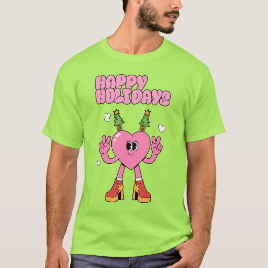 Prettige feestdagen - Groovy Hart van het Seizoen T-shirt (Voorkant)