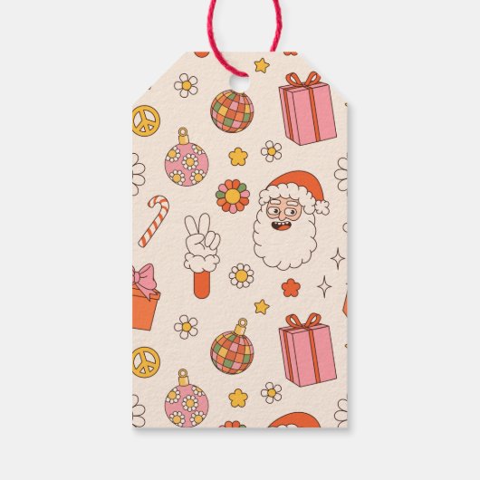 Prettige feestdagen Groovy Retro Cadeaulabel (Achterkant)