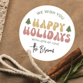 Prettige feestdagen Groovy Retro Kerstcadeau Ronde Sticker