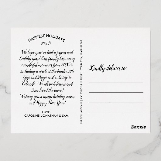 Prettige Feestdagen Grote Foto Kerstbrief Blauw (Achterkant)