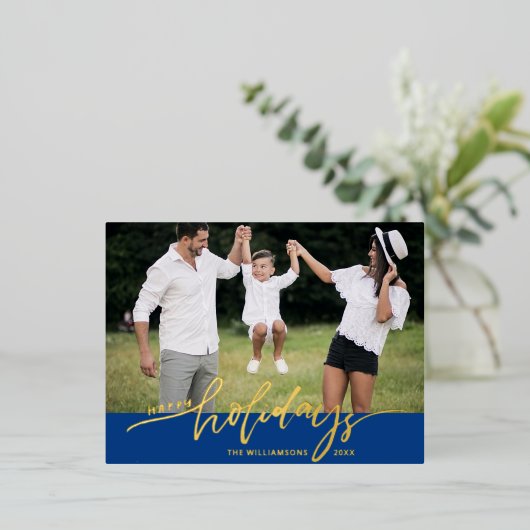 Prettige Feestdagen Grote Foto Kerstbrief Blauw (Staand Voorkant)