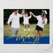 Prettige Feestdagen Grote Foto Kerstbrief Blauw (Voorkant)