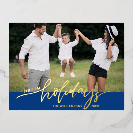 Prettige Feestdagen Grote Foto Kerstbrief Blauw (Voorkant)