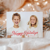 Prettige feestdagen Grote foto rode belettering ov Feestdagenkaart