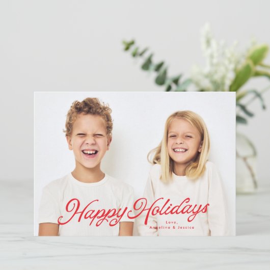 Prettige feestdagen Grote foto rode belettering ov Feestdagenkaart (Staand voorkant)