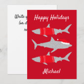 Prettige feestdagen Haaien in Santa Outfits Grappi Feestdagenkaart (Voorkant / Achterkant)