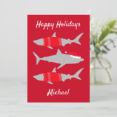Prettige feestdagen Haaien in Santa Outfits Grappi Feestdagenkaart (Staand voorkant)