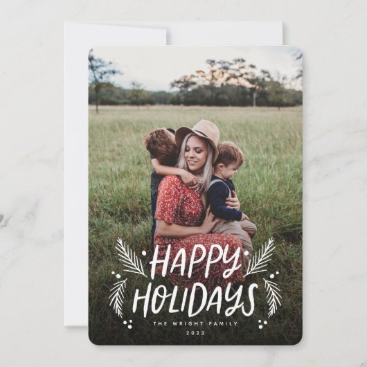 prettige feestdagen Hand getekende Pine Berries Fo Feestdagenkaart (Voorkant)