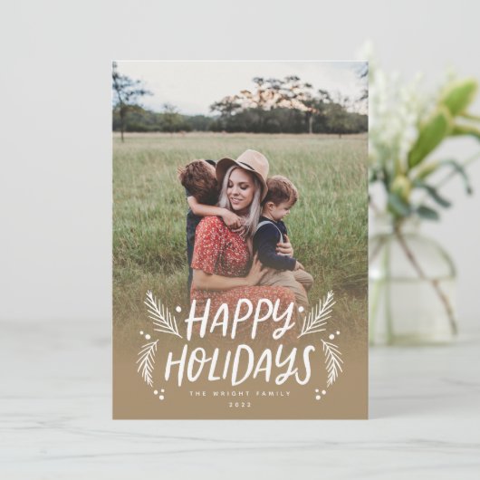 prettige feestdagen Hand getekende Pine Berries Fo Feestdagenkaart (Staand voorkant)