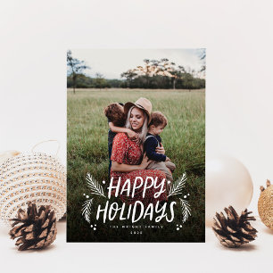 prettige feestdagen Hand getekende Pine Berries Fo Feestdagenkaart