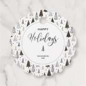 Prettige feestdagen Hand getrokken dennenbomen aan Bedankjes Labels (Achterkant)