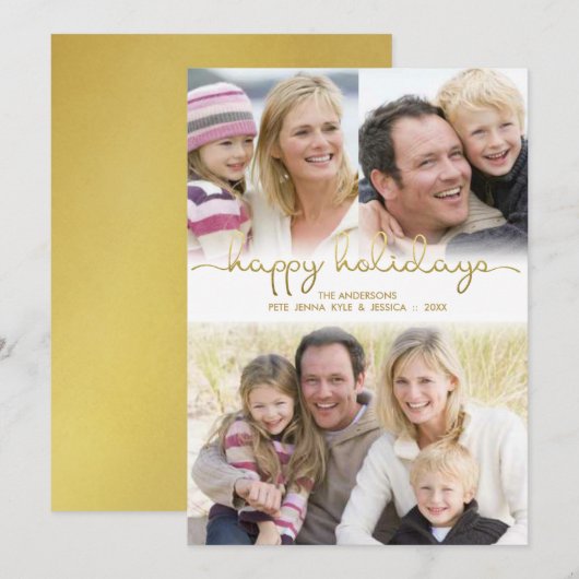 prettige feestdagen Hand Lettered Gold Photo Colla Feestdagenkaart (Voorkant / Achterkant)