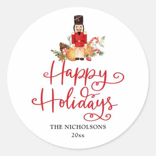 Prettige feestdagen €? | handgeschreven notenkrake ronde sticker (Voorkant)