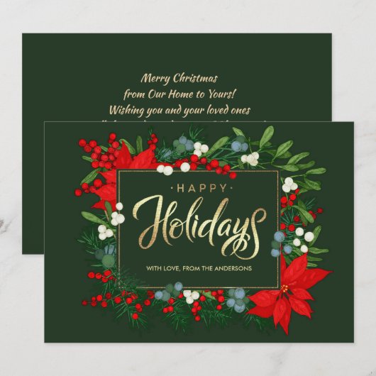 prettige feestdagen. Handgetrokken mistletoe, Poin Feestdagenkaart (Voorkant / Achterkant)