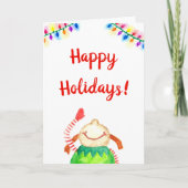 "Prettige feestdagen" Happy Elf Waterverf Kaart (Voorkant)
