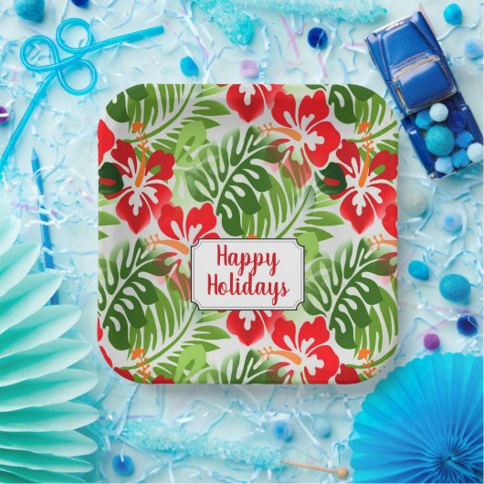 prettige feestdagen Hawaiian Flowered Pattern Kers Papieren Bordje (Feest)