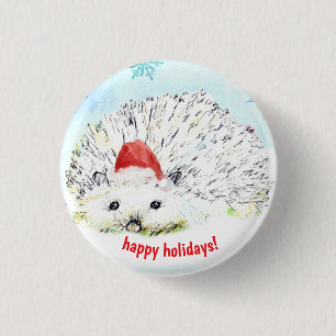 Prettige feestdagen Hedgehog Santa Hat Wildlife Ronde Button 3,2 Cm
