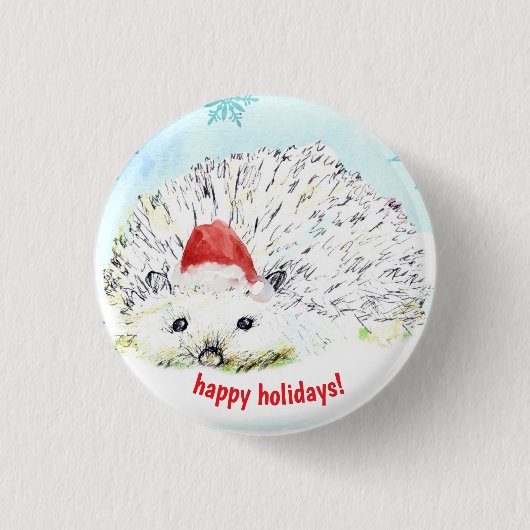Prettige feestdagen Hedgehog Santa Hat Wildlife Ronde Button 3,2 Cm (Voorkant)