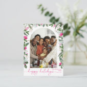 Prettige feestdagen Helderroze botanische boog Briefkaart (Staand voorkant)