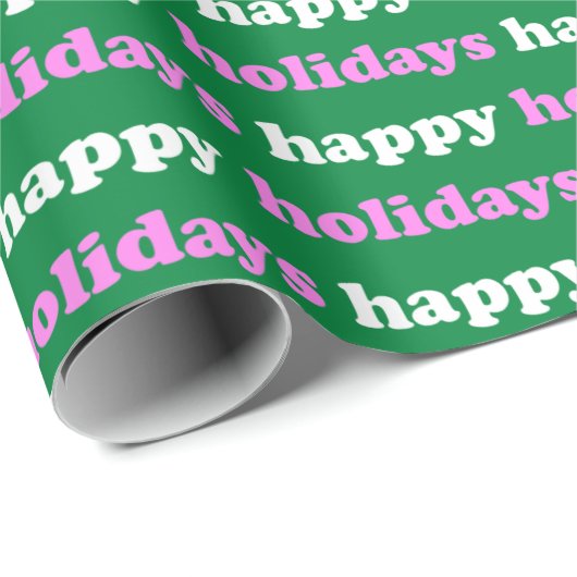 prettige feestdagen | Helderroze en groene typogra Cadeaupapier (Rol Hoek)