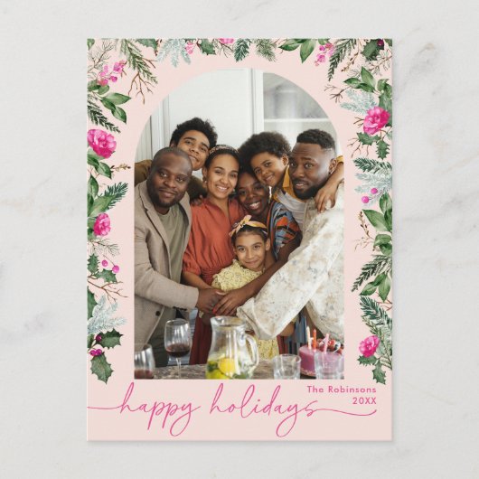 Prettige feestdagen Helderroze groen Arch Briefkaart (Voorkant)