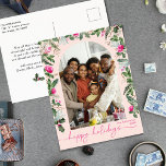 Prettige feestdagen Helderroze groen Arch Briefkaart<br><div class="desc">Dit collectie is voorzien van waterverf felroze bloemblaadjes,  bessen en wintergroen met een moderne en elegante typografie.</div>