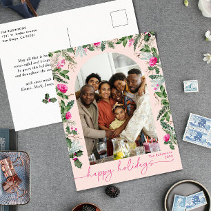 Prettige feestdagen Helderroze groen Arch Briefkaart