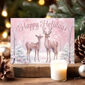 Prettige feestdagen Herten in het roze winterbos