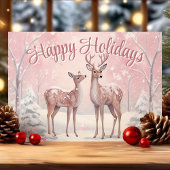 Prettige feestdagen Herten in het roze winterbos Kaart