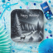 Prettige feestdagen Herten in het winterbos Papieren Bordje (Feest)