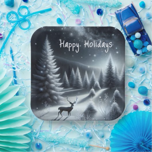 Prettige feestdagen Herten in het winterbos Papieren Bordje (Feest)