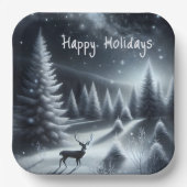 Prettige feestdagen Herten in het winterbos Papieren Bordje (Voorkant)