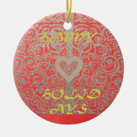 Prettige feestdagen Het Hart Rood en Goud Collecti Keramisch Ornament (Voorkant)
