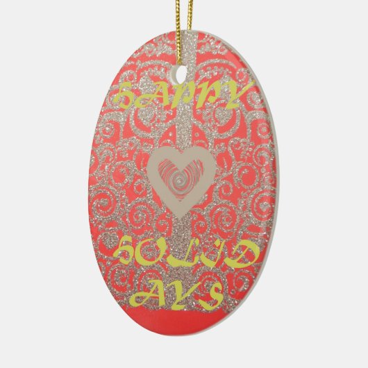 Prettige feestdagen Het Hart Rood en Goud Collecti Keramisch Ornament (Links)