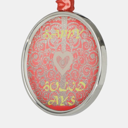 Prettige feestdagen Het Hart Rood en Goud Collecti Metalen Ornament (Links)