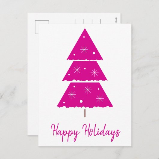 Prettige feestdagen hete roze kerstboom sneeuwvlok (Voorkant / Achterkant)