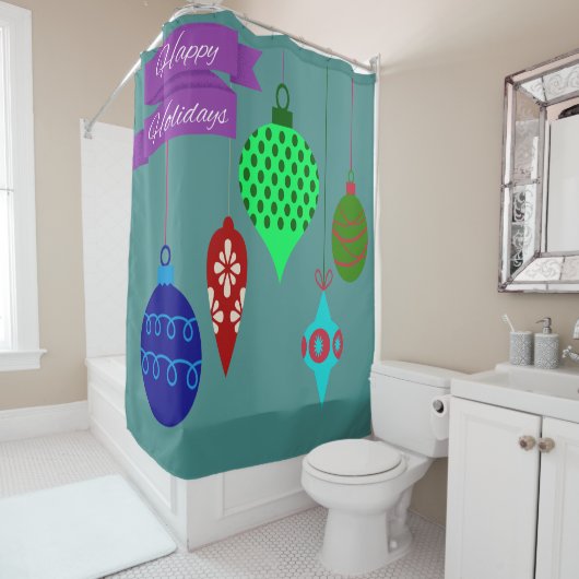 Prettige feestdagen Hoe te hangen Ornamenten Paars Douchegordijn (In situ)