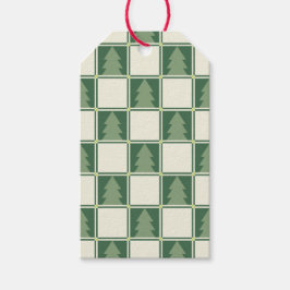 Prettige feestdagen Hoe van Green Checker Tree Pat Cadeaulabel
