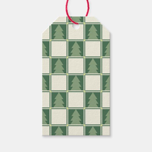 Prettige feestdagen Hoe van Green Checker Tree Pat Cadeaulabel (Voorkant)