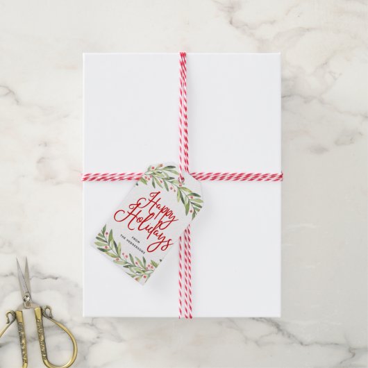 Prettige feestdagen Holly Christmas Holiday Gift L Cadeaulabel (Met Touw)