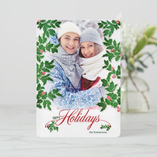 prettige feestdagen Holly en Berries - Verticale f Feestdagenkaart (Staand voorkant)