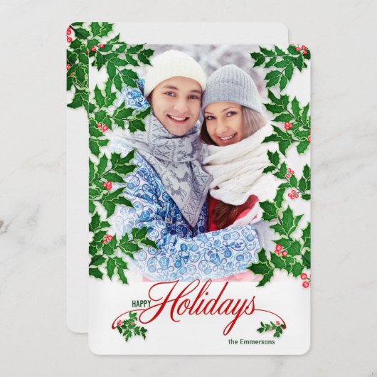 prettige feestdagen Holly en Berries - Verticale f Feestdagenkaart (Voorkant / Achterkant)